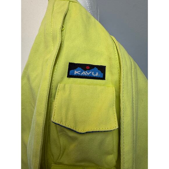 KAVU Rope Sling Bag Lime Neon Yellow Canvas Crossbody Rope Strap Multi Pocket - Picture 2 of 7